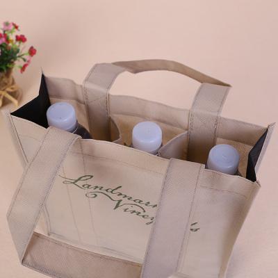 China Handled Customized Non Woven 3 Bottle Wine Bag With Logo Printing for sale