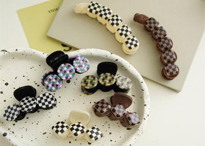 China Flocking plaid hairpin women's black white check milk coffee grab Shark clip headpiece Twist banana clip hairpin for sale