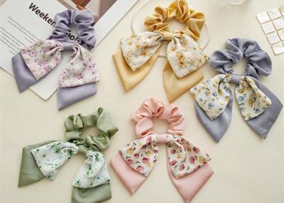 China Floral double bow scrunchie girls lady rubber band high appearance horizontal tie hair rope streamer headstring for sale