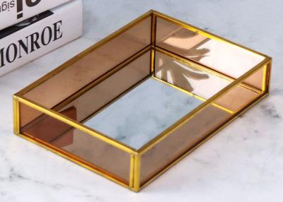 China Mirror tray Wind brass Glass artifact candy fruit Tray Cosmetics Storage tray Rectangular glass jewelry tray for sale