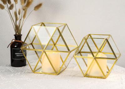 China Glass garden hexagonal artifact copper candlestick ornaments transparent eternal life flower gift box flower ware for sale