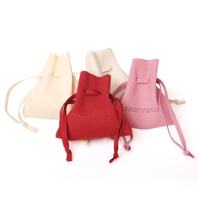 China Attractive Custom Design Print Felt Soft Hand Microfiber Fabric Micro Jewelry Pouches Bags With Logo Drawstring For Elegant Jewelry for sale