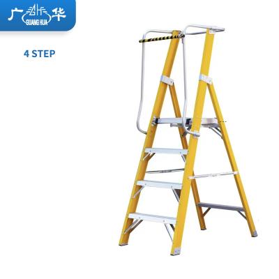 China Folding Ladders 4 STEP FRP Fiberglass Platform Ladder With Handrail for sale