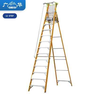 China Mobile Folding Ladders 12 STEP Warehouse Fiberglass Platform Step Ladder for sale