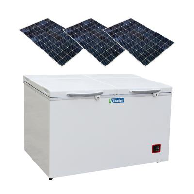 China Hotel Commercial Single Door Chest Freezer DC 12V/24V Freezer Home Solar Meat Seafood Refrigerator for sale