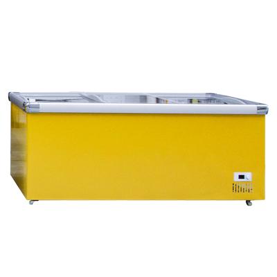 China Hotel Commercial Glass Deep Sliding Door Chest Freezer Ice Cream Display Fridge for sale