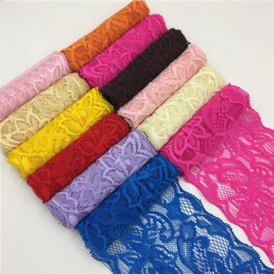 China Elastic Multiple Colors Lace Up Garment Accessories Embroidery Mesh Lace Trim Elastic Lace for sale