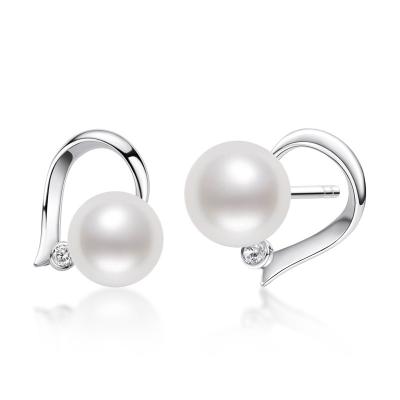 China TRENDY earrings jewelry925Sterling silver6-6.5mmFreshwater Pearl Ear Studs Plain White Pearl Earrings for sale