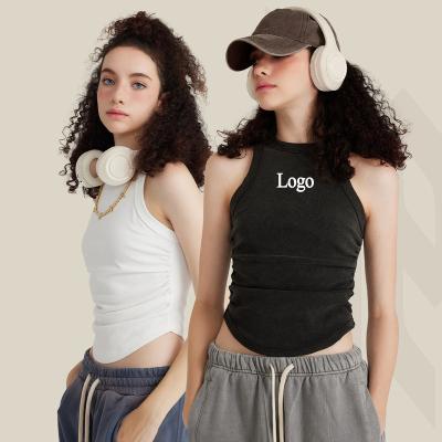 China MACTING Snow Wash Vintage Breathable Custom Brand New Cotton Cropped Tank Tops Ribbed Knit Crop Top Ruffled Women's Tank Tops for sale