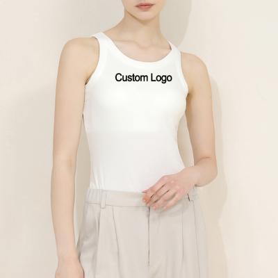 China Breathable Logo Vest Summer Ladies White Custom Cotton Ribbed Women Beach Top With Built In Bra Racerback Sleeveless Padded Tank Top Women for sale