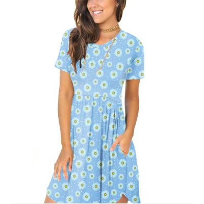 China MACTING 2023 Women's Floral Round Neck Loose Short Soft Breathable Elastic T-shirt Dress With Pockets for sale