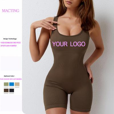 China Breathable Customize Seamless Fabric One Piece Logo Women Workout Yoga GymJumpsuit Sets Backless Tummy Control Padded Sports Bra Rompers for sale