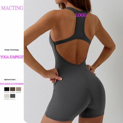 China Breathable Customize Logo Women Gym Fitness Sets Cloth Jumpsuits Workout Yoga Shorts Gaiters Sets Womens One Piece Yoga Sets Jumpsuit for sale