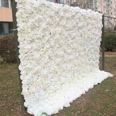 China Home Decor Room Decor M167 3D Floral Wall Roll Up Ivory Rose Hydrangea Artificial Silk White Flower Wall Hanging Backdrop For Wedding Decoration Party for sale