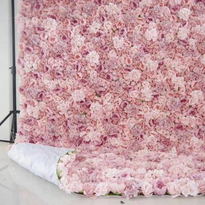 China Home Decor Room Decor Wall M057 Customized Wedding Decor 3D Roll Up Fabric Flower Walls Panel Backdrop Rose Peony Silk Artificial Flower Wall For Wall adjoining à venda