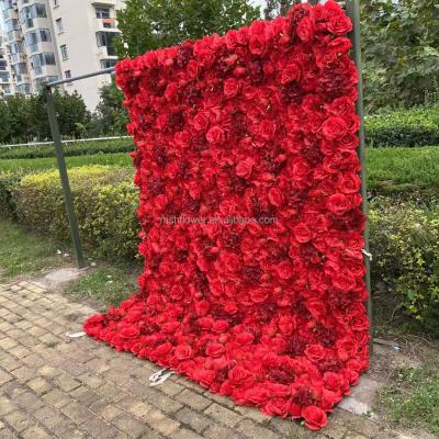 Κίνα Wholesale Home Decor Room Decor M445 Red Rose 3D Flower Silk Wall Roll Up Artificial Silk Rose Flower Wall Wedding Flower Wall Backdrop For Wedding προς πώληση