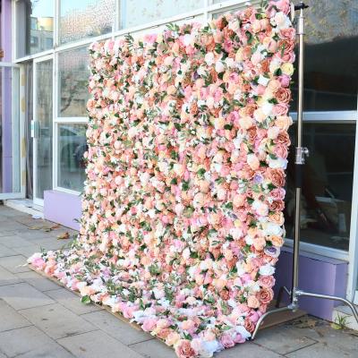 China Christmas Wedding Anniversary LFW Real High Quality 3D Roll Wedding Artificial Silk Flower Wall Panel Backdrop For Wedding Decoration for sale