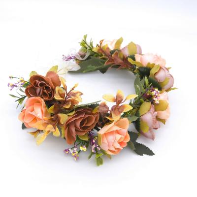 China Beautiful M145 Boho Flower Wreath Bridal Artificial Hair Flowers Colorful Floral Wedding Decor For Headdress Headband Halo Flower Head Silk Garland à venda