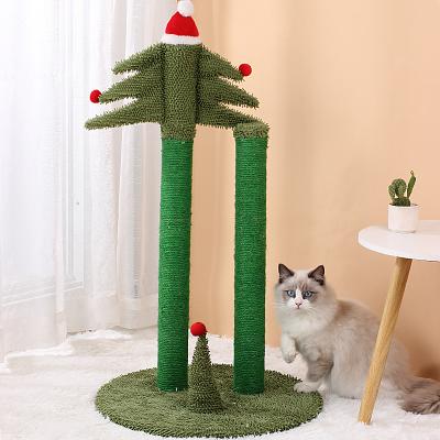 China New Design Natural Sisal Christmas Cat Scratch Post Cactus Cat Stocked Vertical Tree for sale