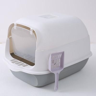 China Large Small Size Durable Semi Closed Cat Litter Box Large Space Anti Splatter Pet Litter Bins Durable Material Pet Cat Toilet for sale