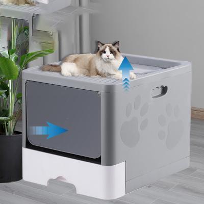 China Sustainable Luxury Design Environmental Plastic Cats Toilet Folding Enclosed Cat Litter Box for sale