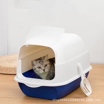 China Plastic Cat Toilet Anti-Splashing Cat Litter Tray Full Enclosed Pet Cat Trash Can And Shovel Of Cats Translucent Door Space Large for sale