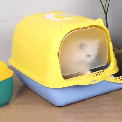 China Sustainable Pet Cleaning Cat Toilet Products Plastic Large Space Box Closed Cat Litter Trays Cat Litter Box for sale