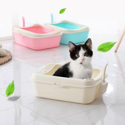 China Large Space Cat Toilet Box Litter Box High Border Sustainable Portable Plastic Splatter Semi-enclosed Defense Large Space Cat Toliet for sale