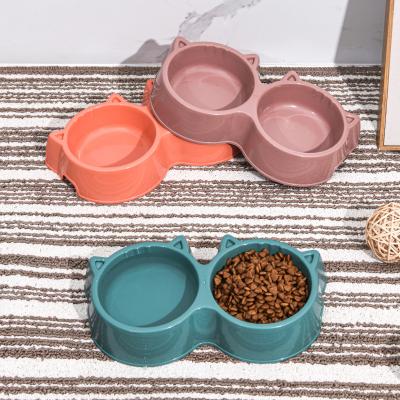 China Sustainable Non-slip Easy To Clean Double Bowl Design Feeding Bowl Food Grade Plastic Pet Bowl for sale