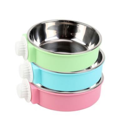 China High Quality Removable Wall Mounted Durable Stainless Steel Dog Water Bowl Pet Feeding Double Plastic Bowl for sale