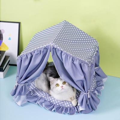 China New Design Viable Indoor Cat House With Curtain Detachable Tent Form Comfortable Cat Bed Dog Cat Nest House Villa Pet Bed for sale