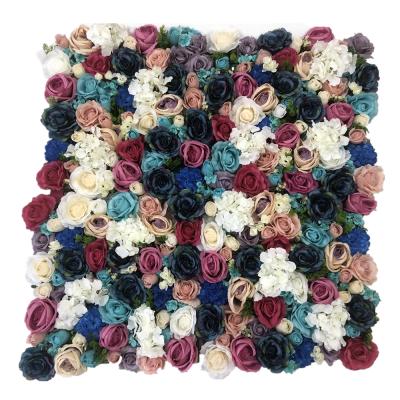 China Eco-friendly Hydrangea Rose 3D Effect Flower Wall Decor For Wedding Backdrop Decoration Silk Flower Wall for sale