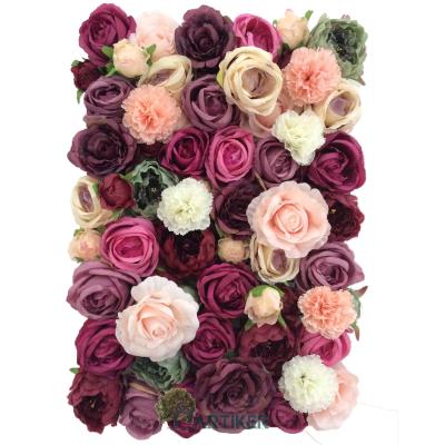 China Decoration Wedding Durable Wholesale Artificial Rose Silk Flower Backdrop Wall / Artificial Flowers Indoor Decorative Wall Panel for sale