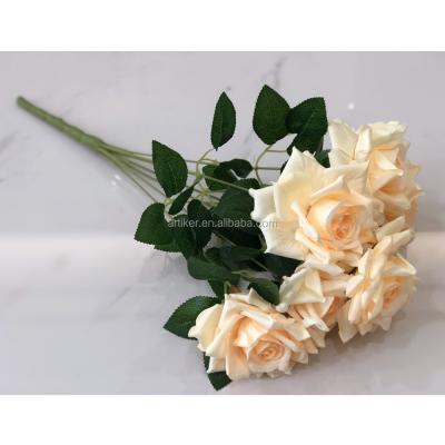 China Hot Sale Eco-friendly Velvet Rose Single Artificial Flower Real Touch Rose Flower For Wedding Decoration for sale