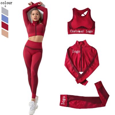 China 2021 Women's Breathable Outfits Clothes Seamless Top 3PCS Long High Waist Seamless Active Wear Yoga Set for sale