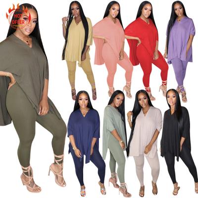 China Wholesale Fashion Knitted Waterproof Elasticity Loss T-shirt Solid Color Women Legging Suit for sale