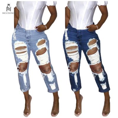 China Breathable Design Hot Summer Ripped Loss Mom Jeans Plus Size Womens Wide Leg Jeans Women for sale