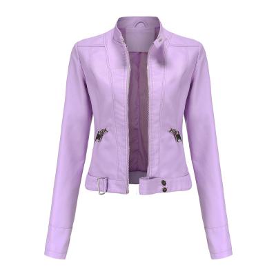 China Women's Comic Spring Collar Waterproof Short Length Leather Slim Jacket for sale