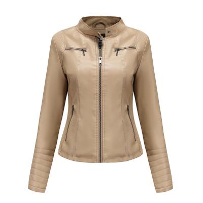 China Women's Comic Spring Collar Waterproof Short Length Leather Slim Jacket for sale