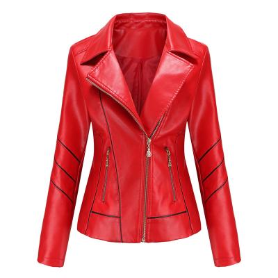 China Women's Comic Spring Collar Waterproof Short Length Leather Slim Jacket for sale