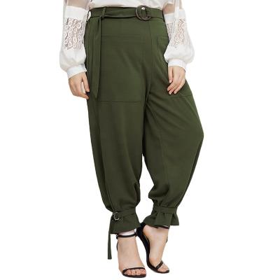 China New anti-pilling army green belt decoration foot adjustment buckle women pants+ hot sale plus size girls pants personality goods in stock for sale