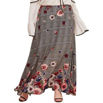 China Model Plus Size Bestsellers New Plus Size Midi Skirt Women Clothing For Long Length In Autumn Day Printed Flower Fabric for sale