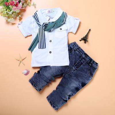 China Summer Casual Style Denim Jeans Pants Kids White Shirt Boys Clothing Sets for sale