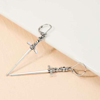 China Punk Fashion Customized Antique Zinc Alloy Silver Plated Funny Chinese Sword Designer Earrings French Ear Hook Earrings Wholesale for sale