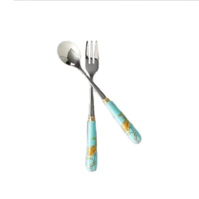 China Viable Hot Sale And PSC 2 High Quality Spoon Fork Toasted Flower Gift Ceramic Handle Cutlery Set for sale