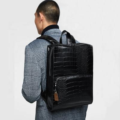 China Custom Made Waterproof Black Alligator PU Leather Laptop Backpack Men Travel School Bags for sale