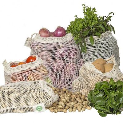 China Factory Produce Free Sample Best Sustainable Eco Friendly 100% Organic Cotton Mesh Reusable Bags For Fruits And Vegetables for sale