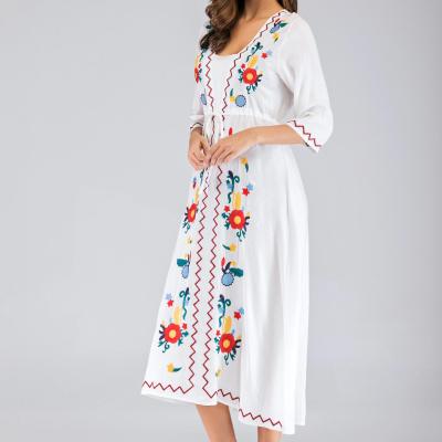 China National Clothing Long Sleeve Poncho Short Sleeve Dress Clothes Ladies Batwing Breathable Loose Summer Beach Embroidery Dress for sale