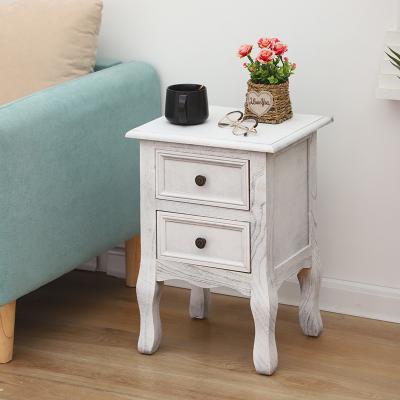 China With 2 drawers customizable handmade farmhouse bedside table 2 drawer wooden vintage nightstand for sale