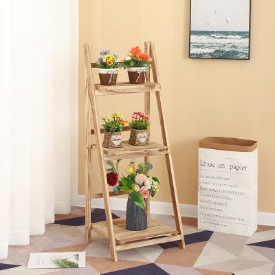 China Foldable High Quality Wooden Flower Frame Plant Three-Tier Folding Wooden Flower Stand for sale